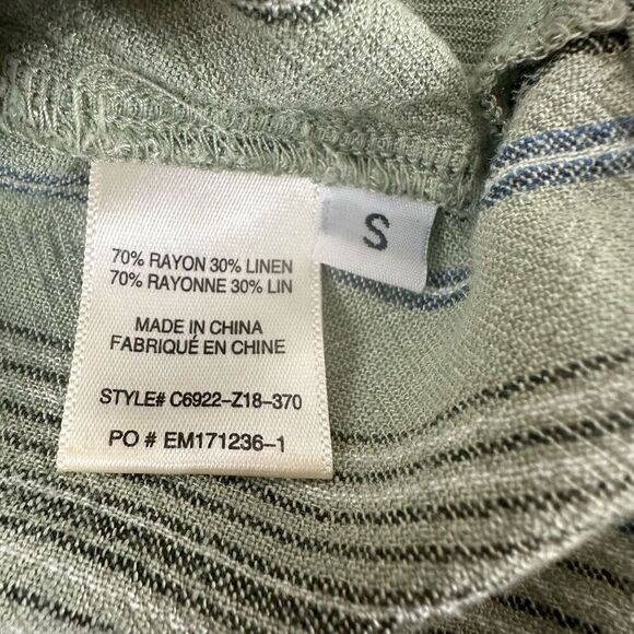 Cloth & Stone Women's S Button Back Linen Tee Shirt Dress Sage Green Stripe - Picture 8 of 11